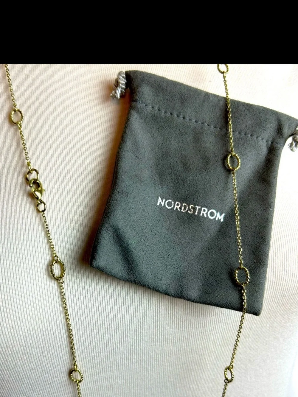 Nordstrom Gold Tone Long Oval Station Necklace Layering Jewelry